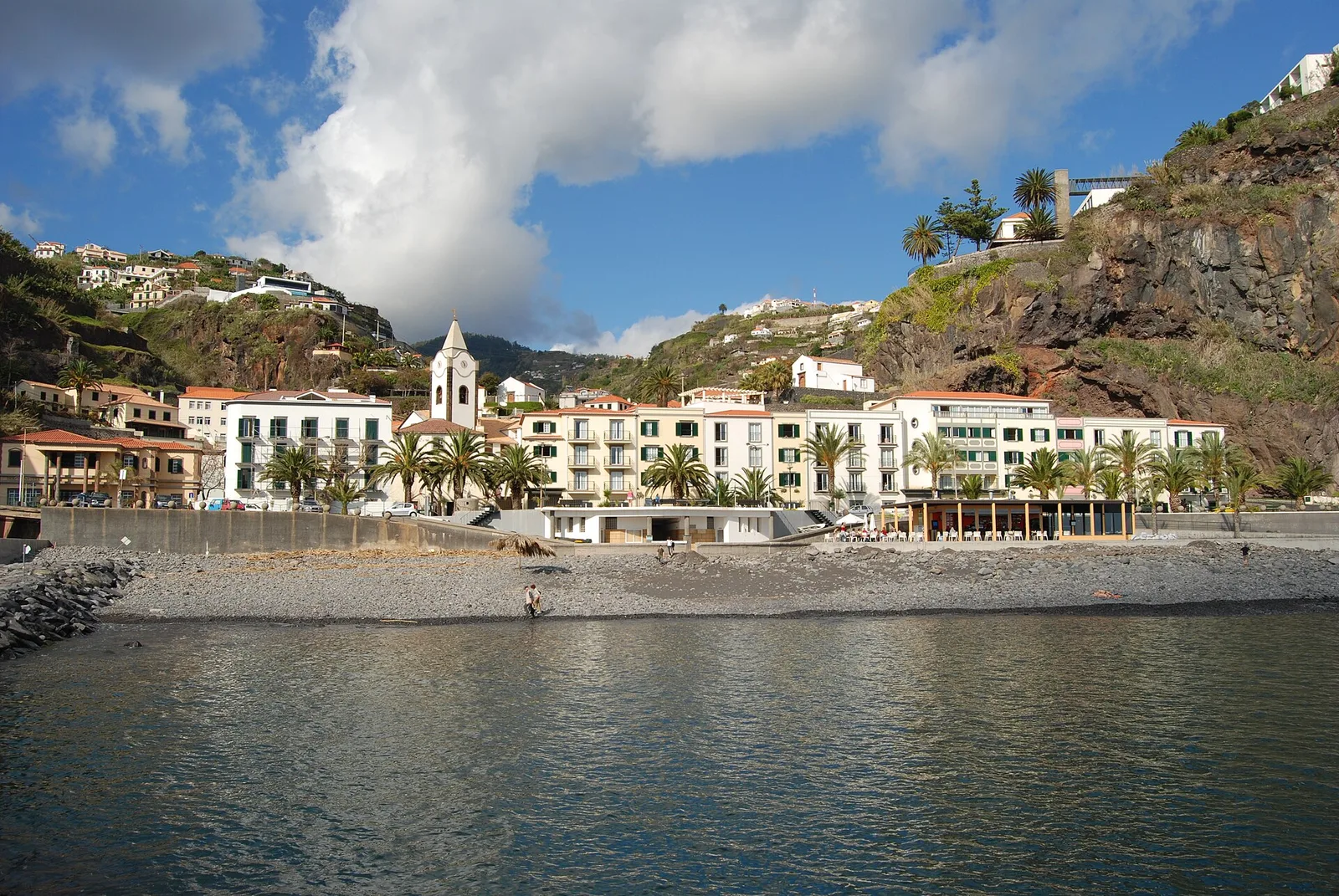 The seafront and pebble shore at Ponta do Sol on Madeira's south coast